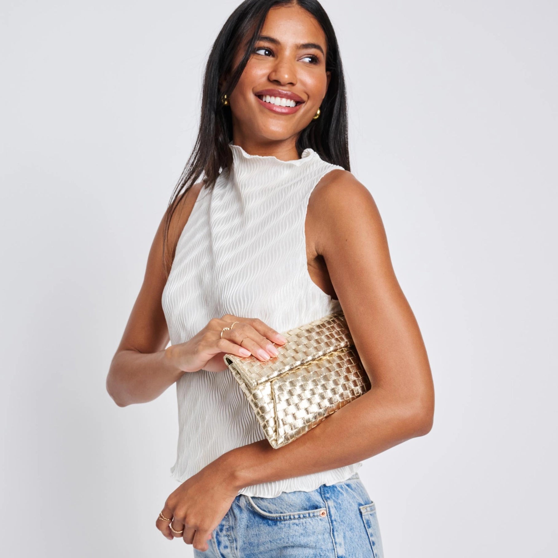 Priscilla Woven Clutch - Gold-130 ACCESSORIES-Moda Luxe-July & June Women's Fashion Boutique Located in San Antonio, Texas