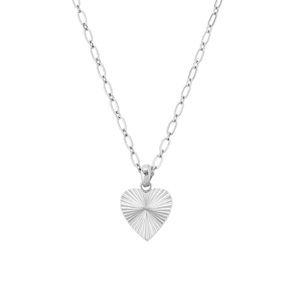 Natalie Wood - Adorned Heart Charm Necklace Silver-Natalie Wood-July & June Women's Fashion Boutique Located in San Antonio, Texas