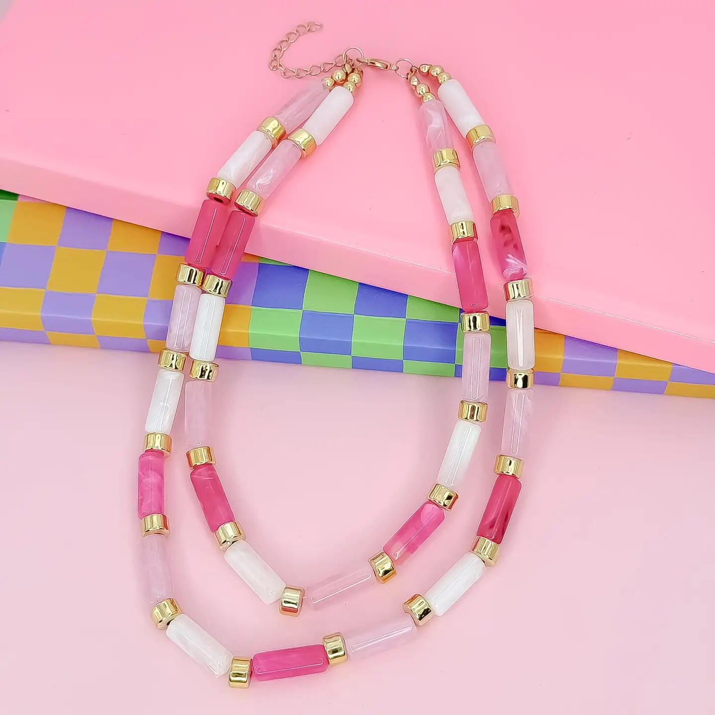 Treasure Jewels - Pink Candy Bar Chic Necklace-110 Jewelry & Hair-Treasure Jewels-July & June Women's Fashion Boutique Located in San Antonio, Texas