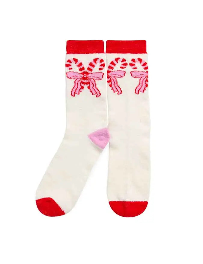 Candy Cane Bow Home Socks-140 Gifts + Home-SHIRALEAH-July & June Women's Fashion Boutique Located in San Antonio, Texas