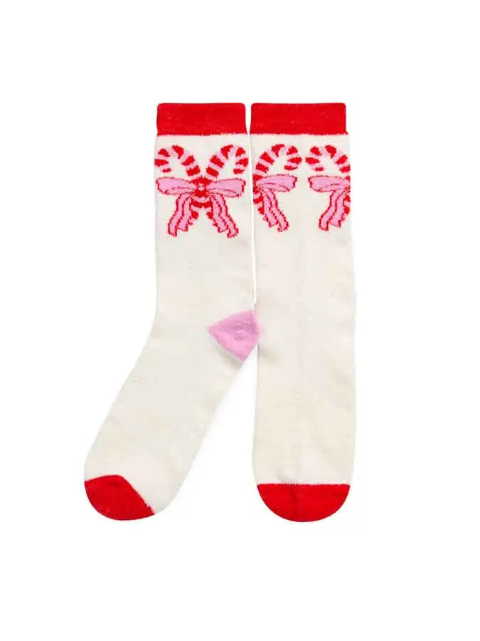 Candy Cane Bow Home Socks-140 Gifts + Home-SHIRALEAH-July & June Women's Fashion Boutique Located in San Antonio, Texas