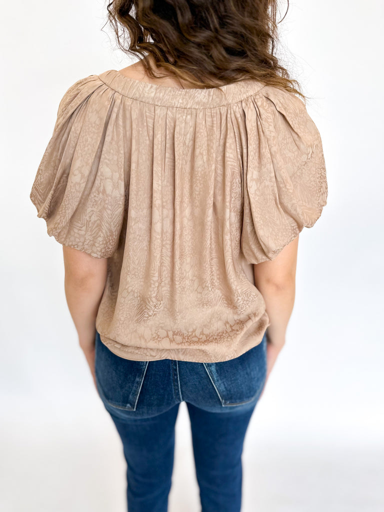 Elevated Taupe Floral Blouse-200 Fashion Blouses-CURRENT AIR CLOTHING-July & June Women's Boutique, Located in San Antonio, Texas