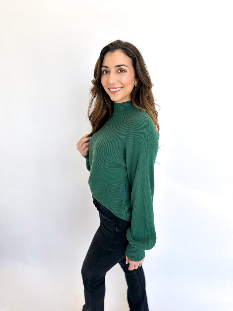 Butter Soft Ribbed Mock Neck Sweater- Green-230 Sweaters/Cardis-GILLI CLOTHING-July & June Women's Fashion Boutique Located in San Antonio, Texas