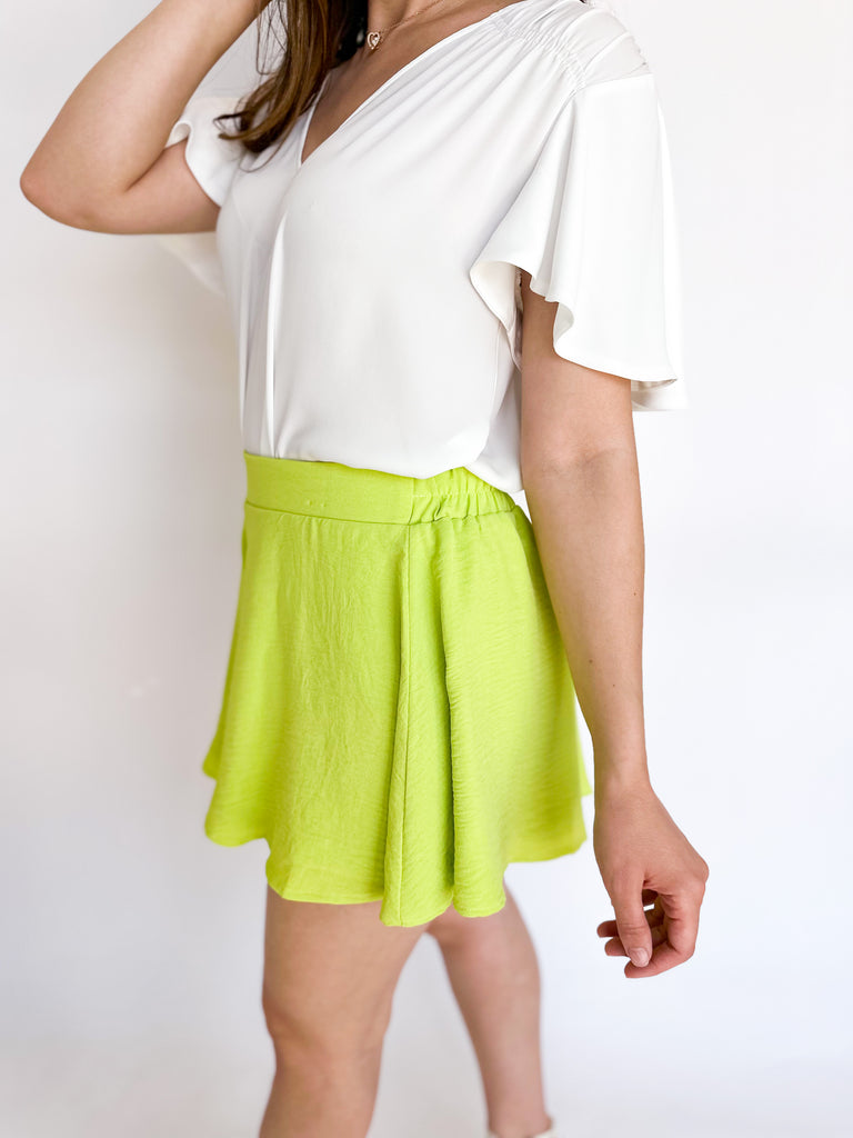 Swing Shorts - Lime-410 Shorts/Skirts-ADRIENNE-July & June Women's Boutique, Located in San Antonio, Texas