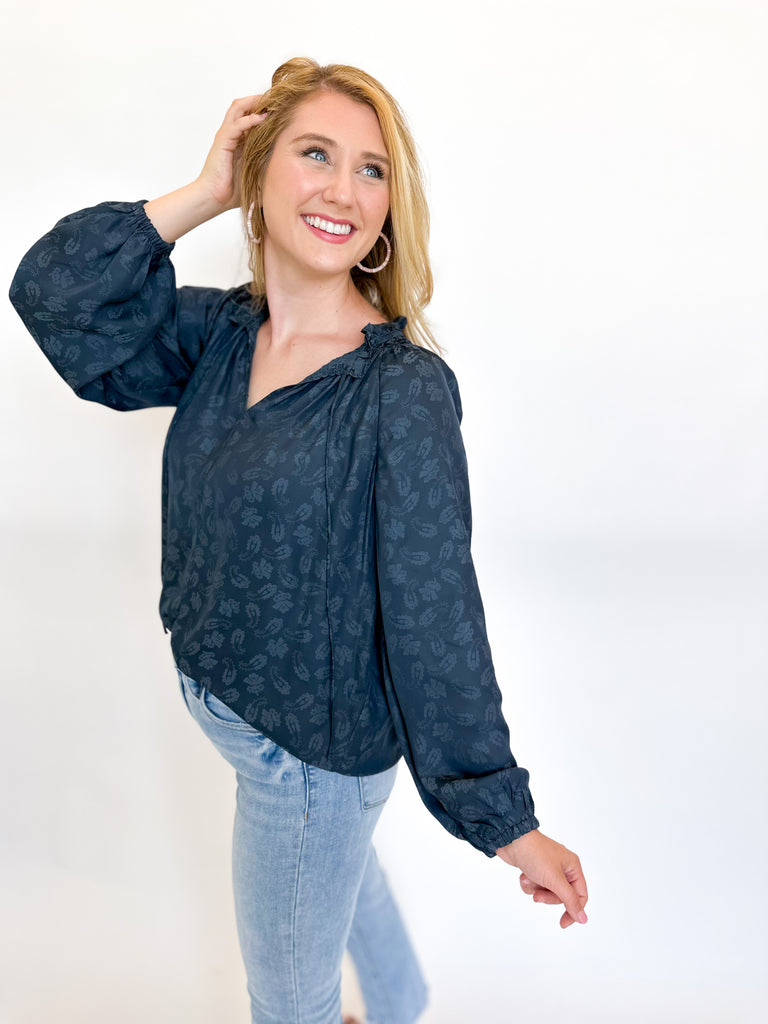 Navy Paisley Blouse-200 Fashion Blouses-CURRENT AIR CLOTHING-July & June Women's Boutique, Located in San Antonio, Texas