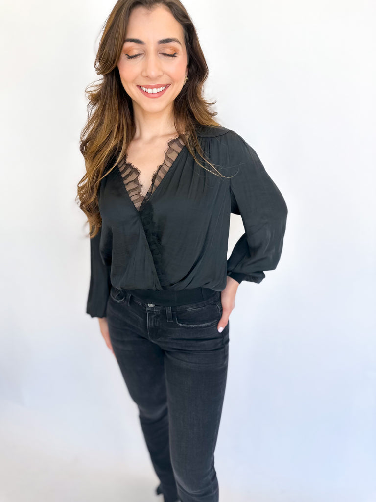 Date Night Lace Blouse - Black-200 Fashion Blouses-CURRENT AIR CLOTHING-July & June Women's Fashion Boutique Located in San Antonio, Texas