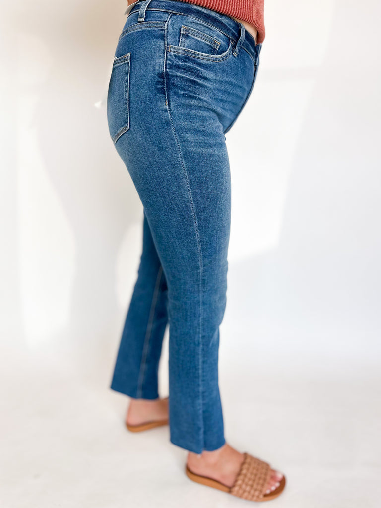 Vervet Dark Wash Slim Straight Comfort Stretch Jeans-400 Pants-VEVERT BY FLYING MONKEY-July & June Women's Fashion Boutique Located in San Antonio, Texas