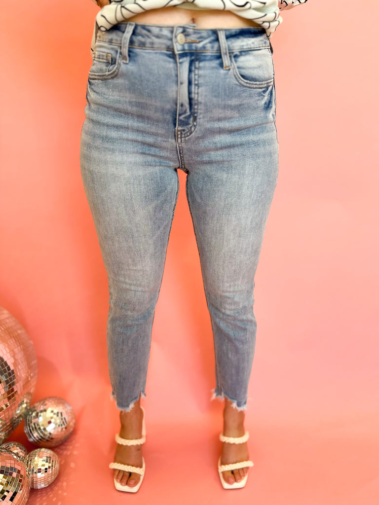 Vevert High Rise Slim Straight Raw Hem Jeans-400 Pants-VEVERT BY FLYING MONKEY-July & June Women's Boutique, Located in San Antonio, Texas