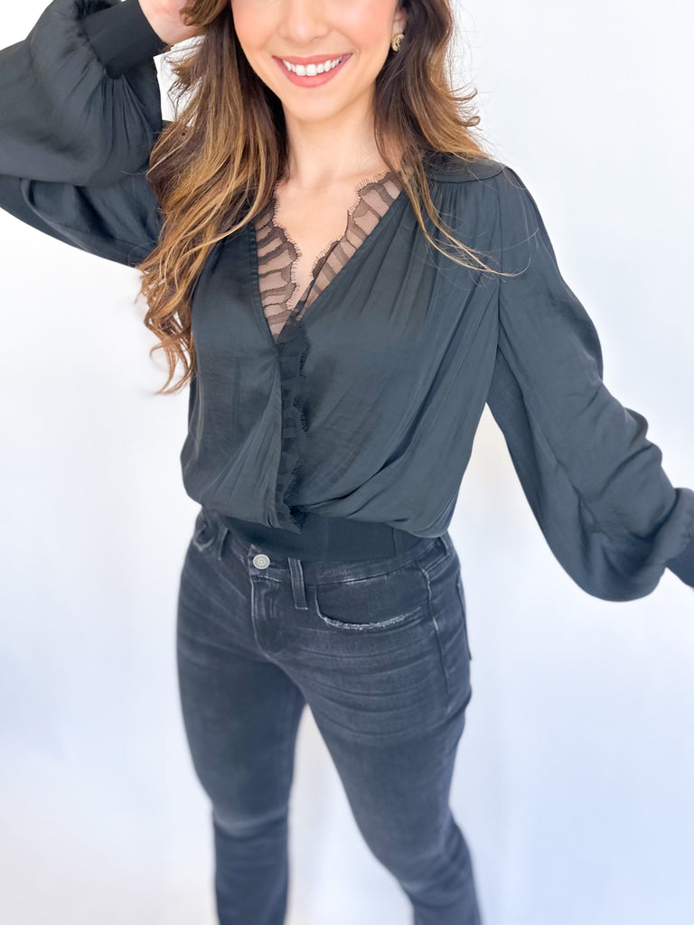Date Night Lace Blouse - Black-200 Fashion Blouses-CURRENT AIR CLOTHING-July & June Women's Fashion Boutique Located in San Antonio, Texas