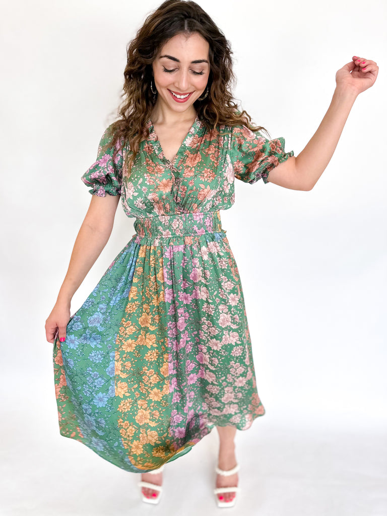 Green & Bold Floral Midi Dress-500 Midi-CURRENT AIR CLOTHING-July & June Women's Boutique, Located in San Antonio, Texas