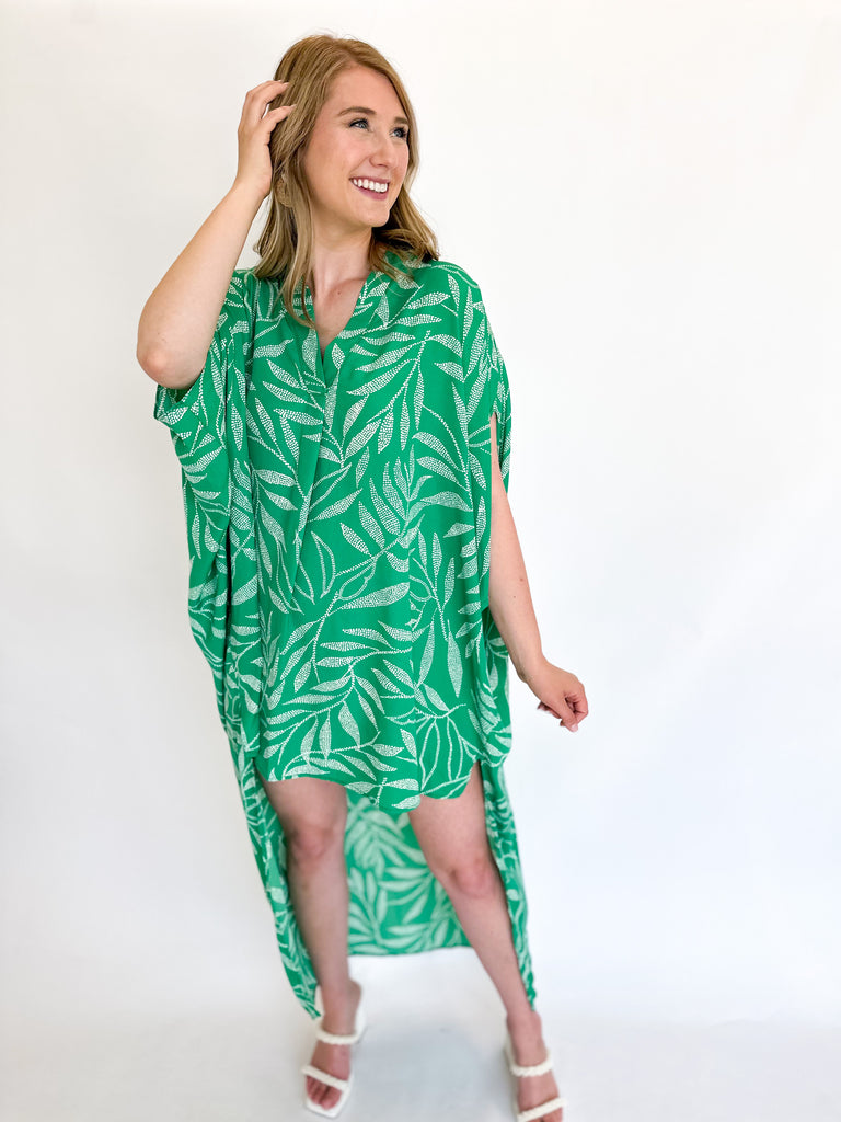 Lanai Leaf High Low Cover Up Dress - Green-500 Midi-TYCHE-July & June Women's Boutique, Located in San Antonio, Texas