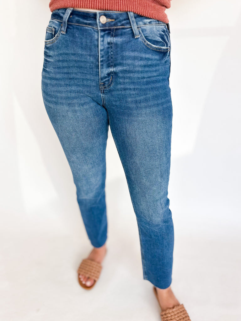 Vervet Dark Wash Slim Straight Comfort Stretch Jeans-400 Pants-VEVERT BY FLYING MONKEY-July & June Women's Fashion Boutique Located in San Antonio, Texas