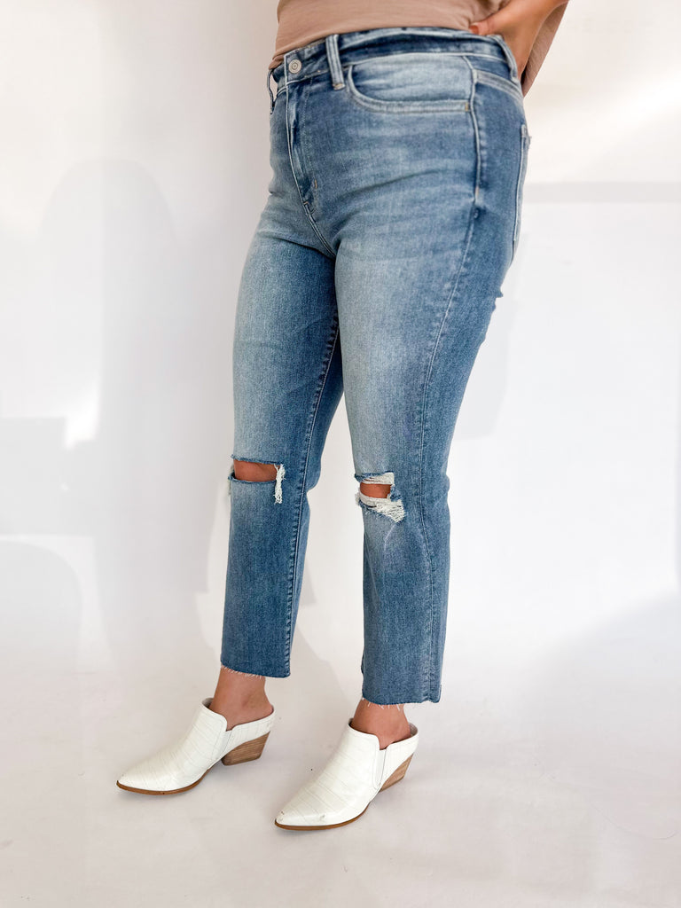 Vervet High Rise Distressed Cropped Hem Jeans-400 Pants-VEVERT BY FLYING MONKEY-July & June Women's Fashion Boutique Located in San Antonio, Texas