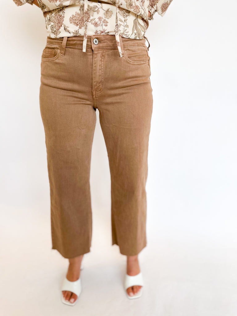 Vervet Mid Rise Wide Leg Cropped Jeans- Deep Taupe-400 Pants-VEVERT BY FLYING MONKEY-July & June Women's Fashion Boutique Located in San Antonio, Texas