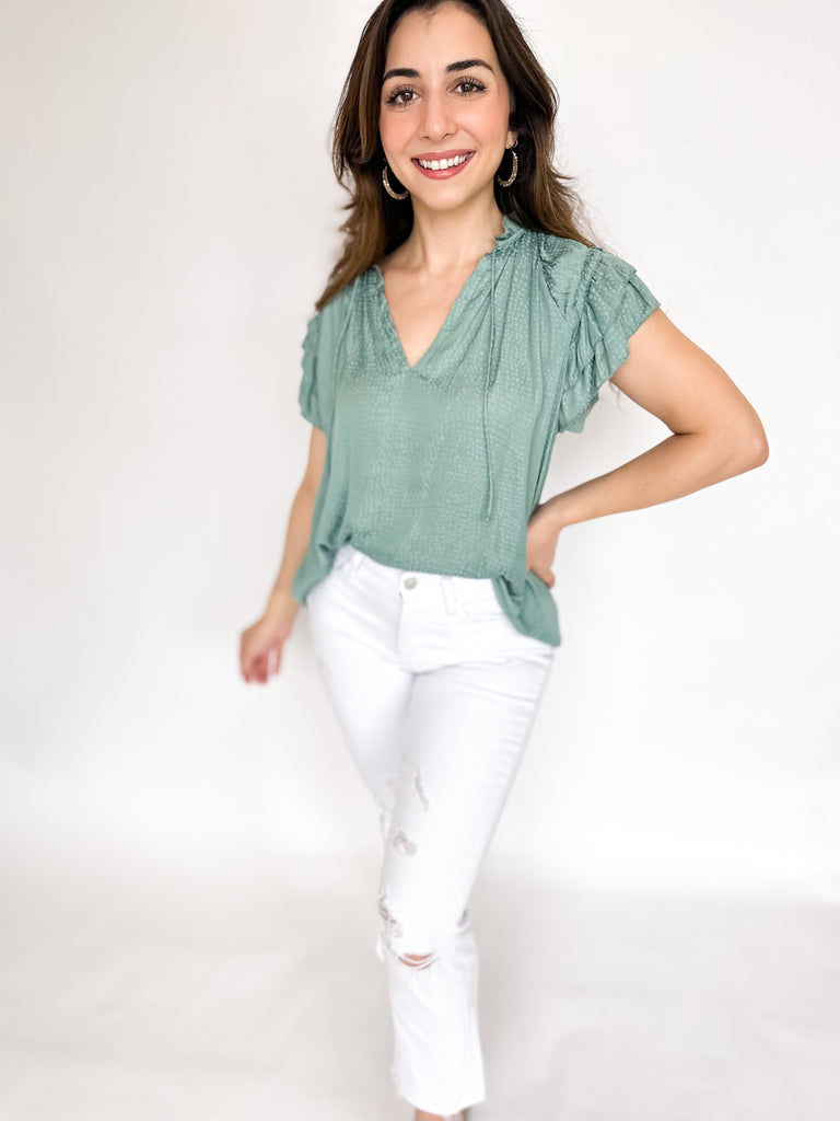 Modern Ruffle Blouse - Sage-200 Fashion Blouses-GRADE & GATHER-July & June Women's Boutique, Located in San Antonio, Texas