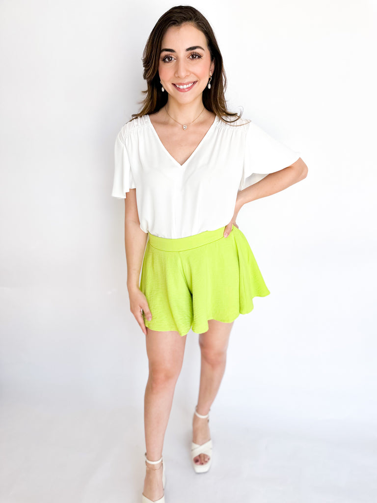 Swing Shorts - Lime-410 Shorts/Skirts-ADRIENNE-July & June Women's Boutique, Located in San Antonio, Texas