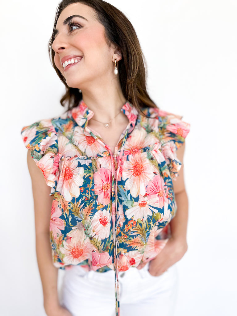 Summertime Florals Blouse-200 Fashion Blouses-FATE-July & June Women's Boutique, Located in San Antonio, Texas