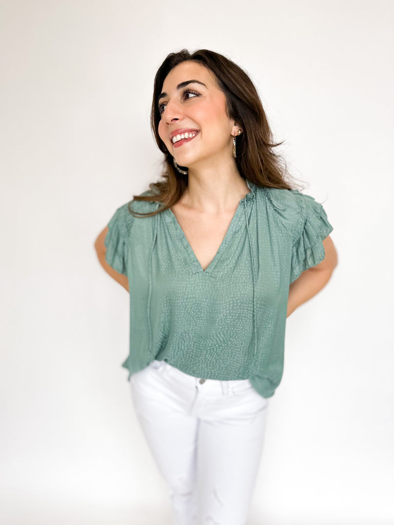 Modern Ruffle Blouse - Sage-200 Fashion Blouses-GRADE & GATHER-July & June Women's Boutique, Located in San Antonio, Texas