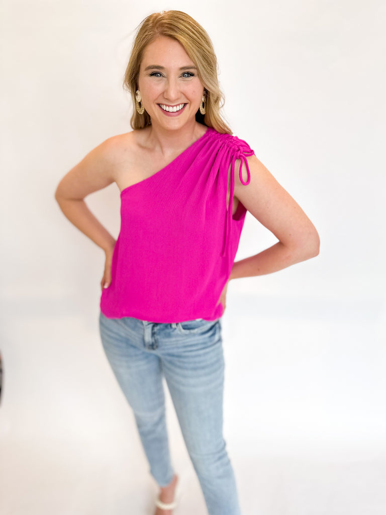 One Shoulder GNO Blouse - Pink-200 Fashion Blouses-TYCHE-July & June Women's Boutique, Located in San Antonio, Texas