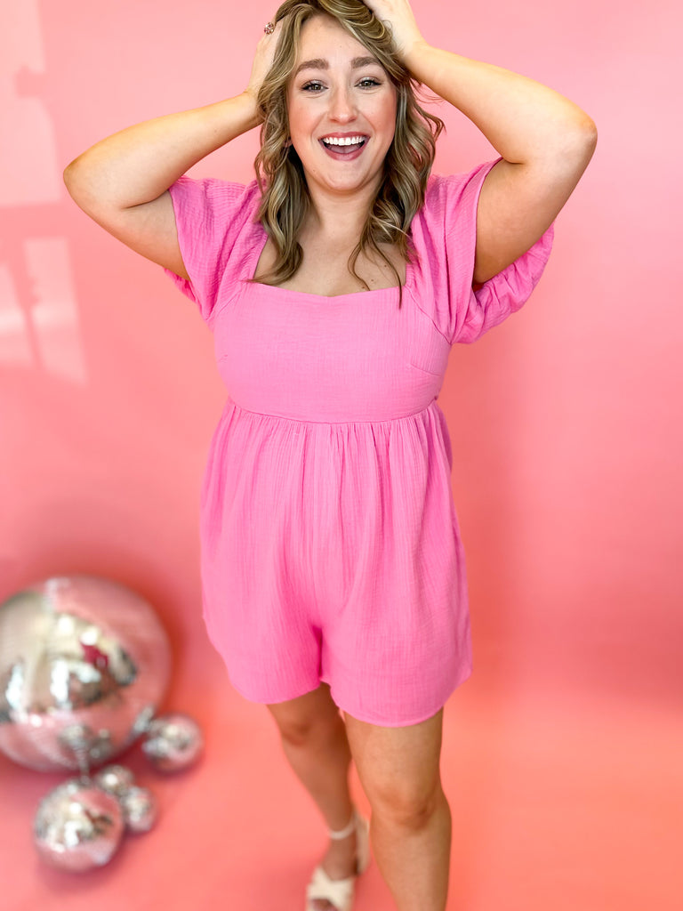 Gauze Puff Sleeve Romper - Pink-510 Mini-&MERCI-July & June Women's Boutique, Located in San Antonio, Texas