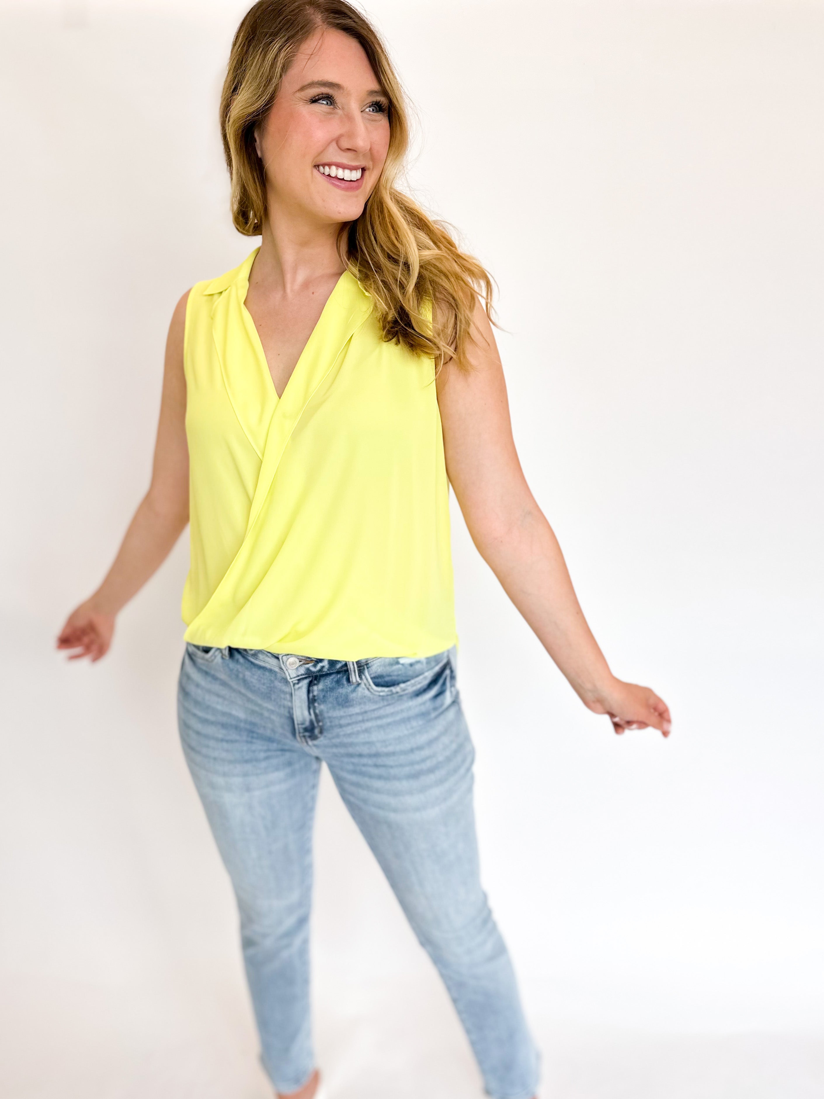 Lemon Collar Tank Blouse-200 Fashion Blouses-CURRENT AIR CLOTHING-July & June Women's Boutique, Located in San Antonio, Texas