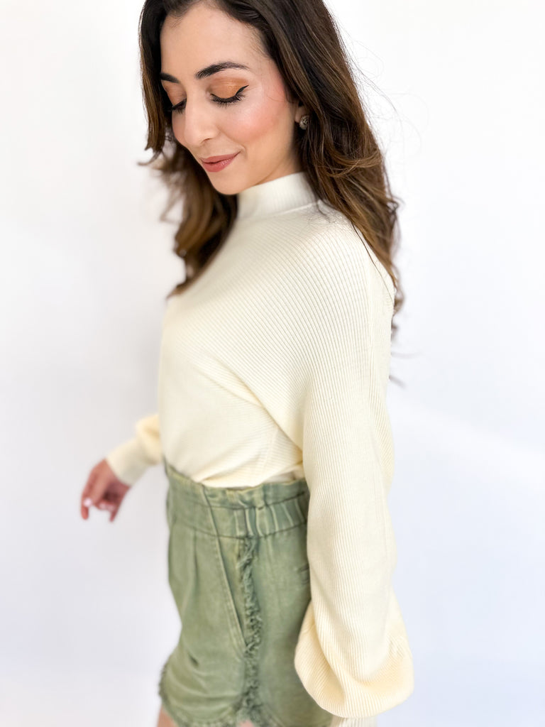 Butter Soft Ribbed Mock Neck Sweater- Cream-230 Sweaters/Cardis-GILLI CLOTHING-July & June Women's Fashion Boutique Located in San Antonio, Texas