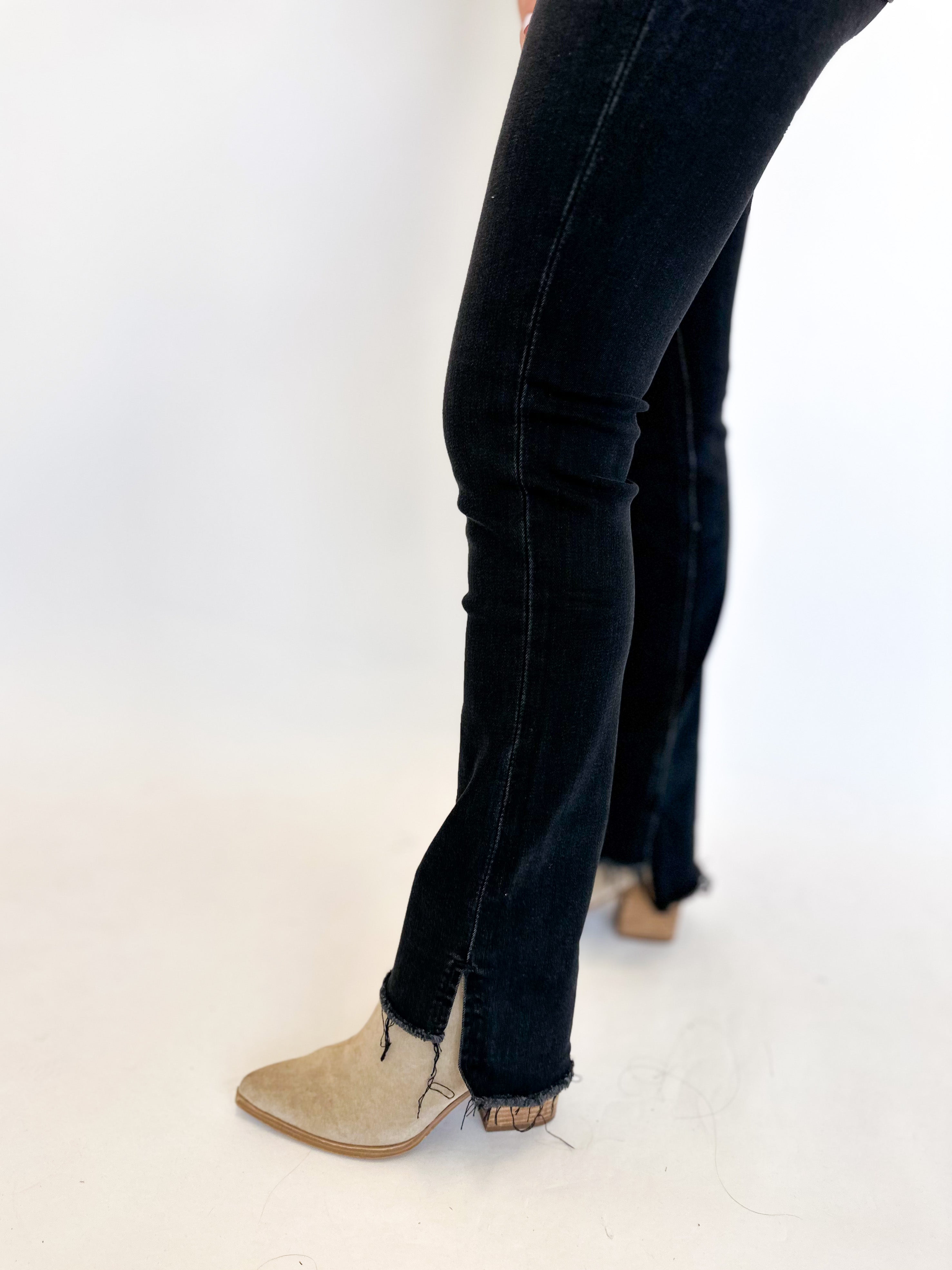 Vervet Black Mid Rise Raw Hem Straight Leg-400 Pants-VEVERT BY FLYING MONKEY-July & June Women's Fashion Boutique Located in San Antonio, Texas