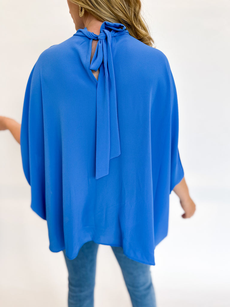 Mock Neck Caftan Blouse - Blue-200 Fashion Blouses-TYCHE-July & June Women's Boutique, Located in San Antonio, Texas