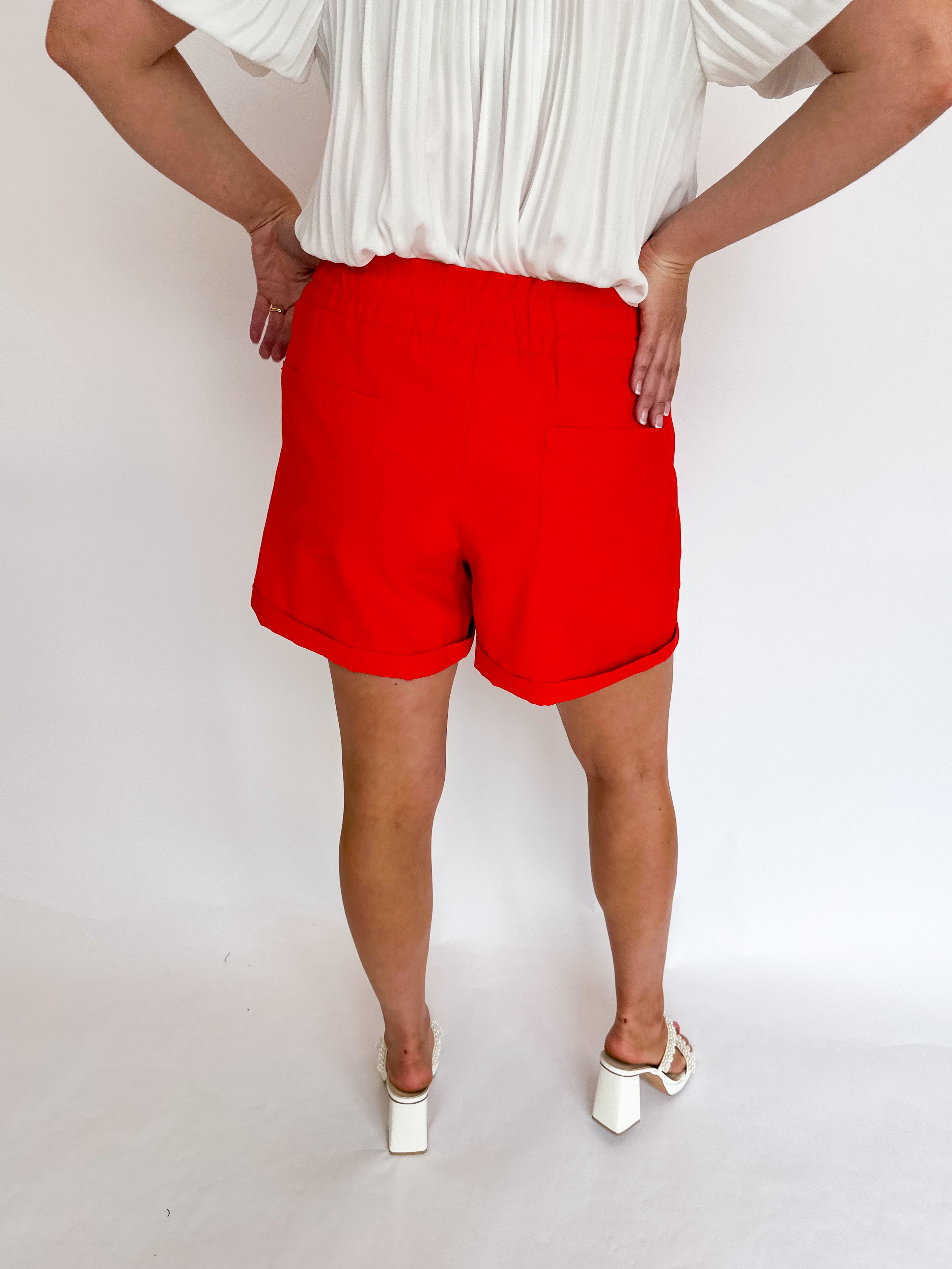 High Waisted Easy Shorts - Red - Restock-410 Shorts/Skirts-JODIFL-July & June Women's Boutique, Located in San Antonio, Texas