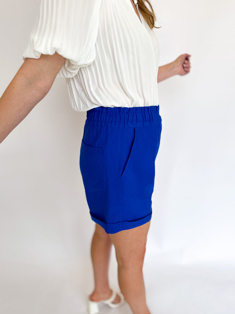 High Waisted Easy Shorts - Royal Blue-410 Shorts/Skirts-JODIFL-July & June Women's Boutique, Located in San Antonio, Texas