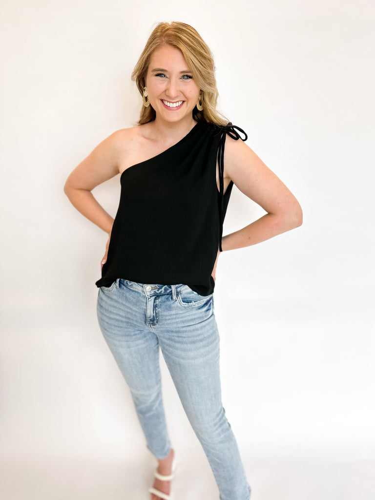 One Shoulder GNO Blouse - Black-200 Fashion Blouses-TYCHE-July & June Women's Boutique, Located in San Antonio, Texas