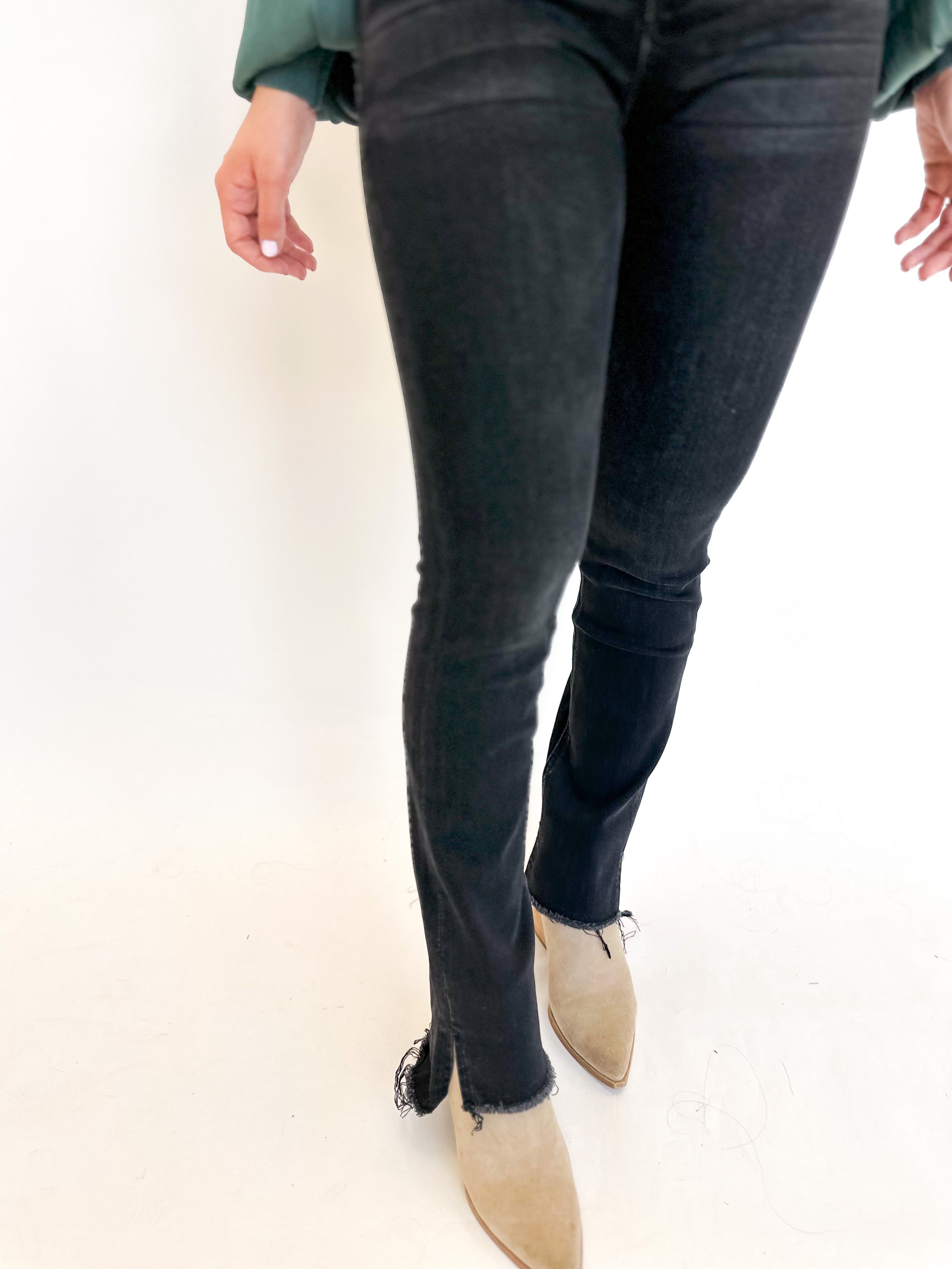 Vervet Black Mid Rise Raw Hem Straight Leg-400 Pants-VEVERT BY FLYING MONKEY-July & June Women's Fashion Boutique Located in San Antonio, Texas