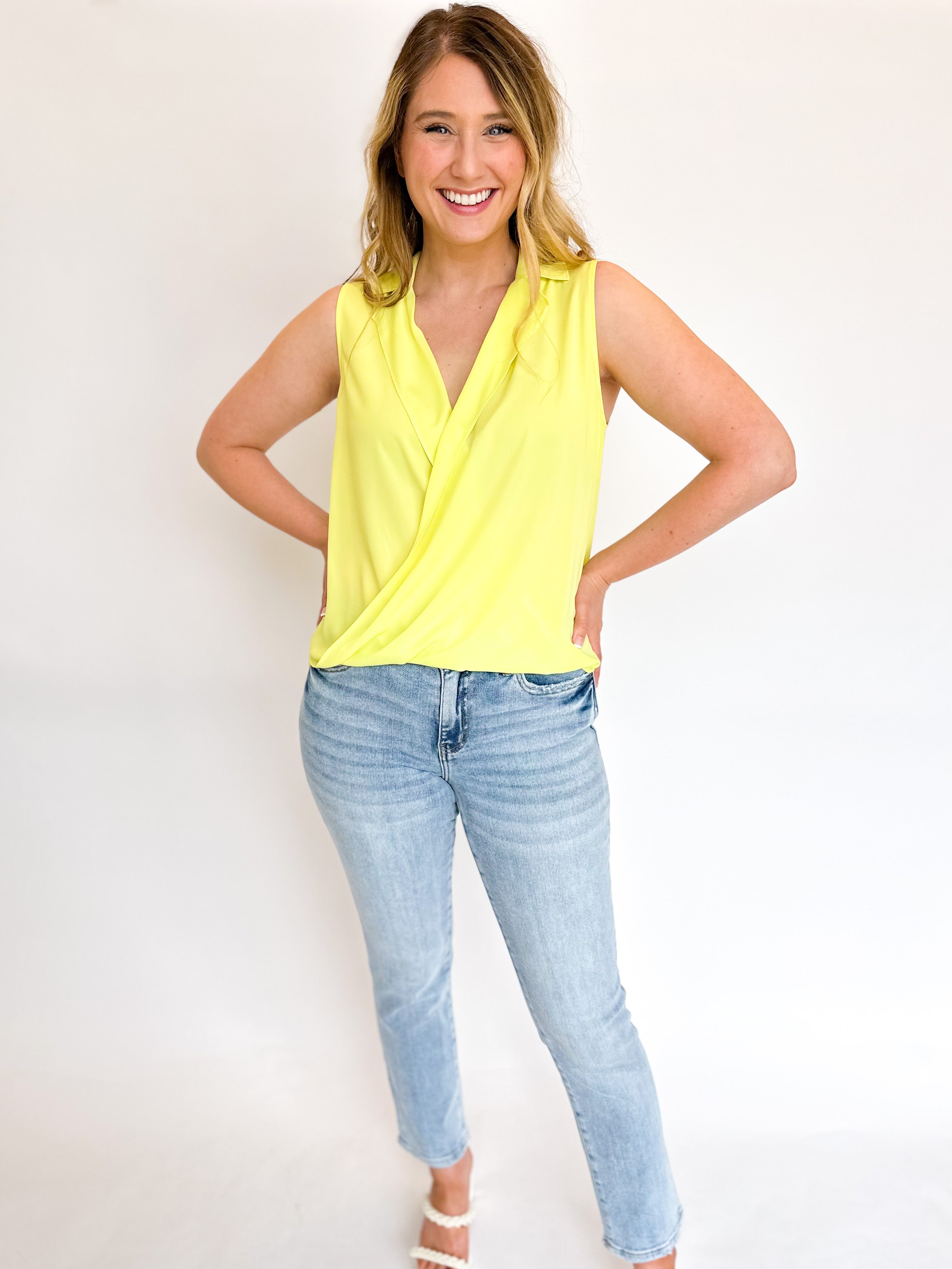 Lemon Collar Tank Blouse-200 Fashion Blouses-CURRENT AIR CLOTHING-July & June Women's Boutique, Located in San Antonio, Texas