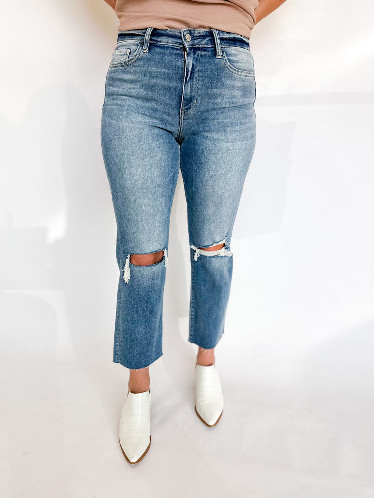 Vervet High Rise Distressed Cropped Hem Jeans-400 Pants-VEVERT BY FLYING MONKEY-July & June Women's Fashion Boutique Located in San Antonio, Texas