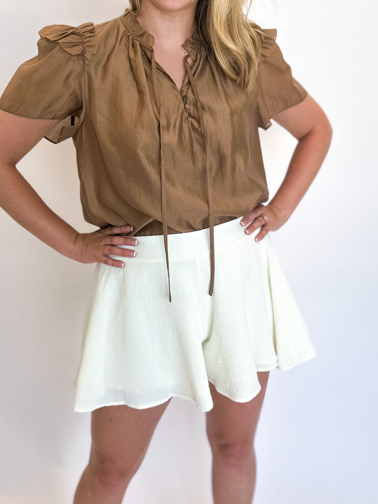 Swing Shorts - Cream-410 Shorts/Skirts-ADRIENNE-July & June Women's Fashion Boutique Located in San Antonio, Texas