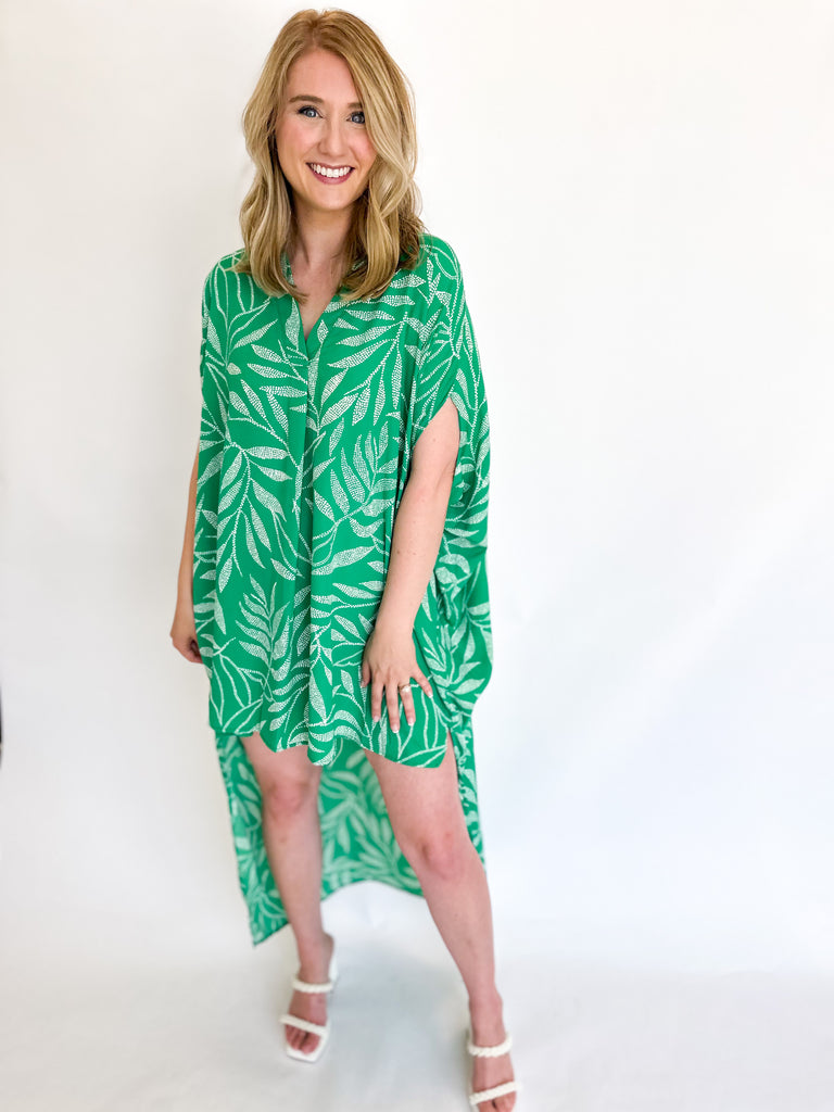 Lanai Leaf High Low Cover Up Dress - Green-500 Midi-TYCHE-July & June Women's Boutique, Located in San Antonio, Texas