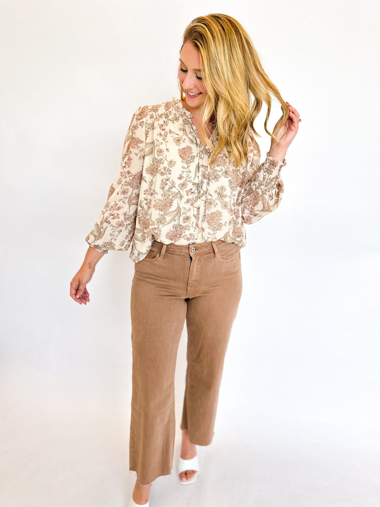 Vervet Mid Rise Wide Leg Cropped Jeans- Deep Taupe-400 Pants-VEVERT BY FLYING MONKEY-July & June Women's Fashion Boutique Located in San Antonio, Texas