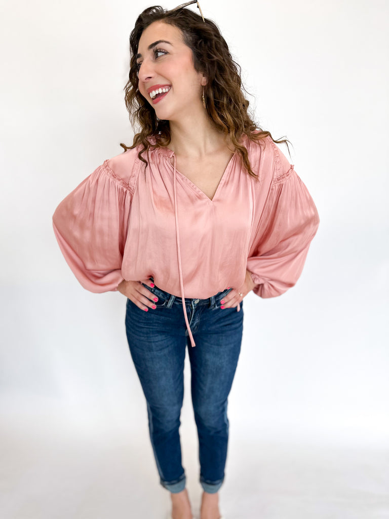 Dusty Blush Blouse-200 Fashion Blouses-CURRENT AIR CLOTHING-July & June Women's Boutique, Located in San Antonio, Texas