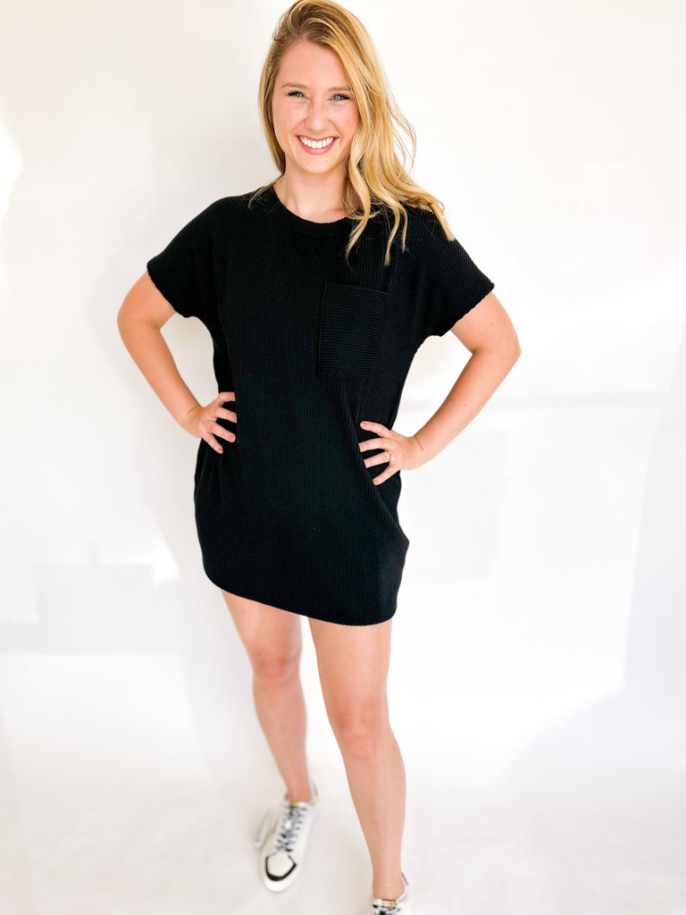 Ribbed T-Shirt Dress - Black-510 Mini-ENTRO-July & June Women's Fashion Boutique Located in San Antonio, Texas