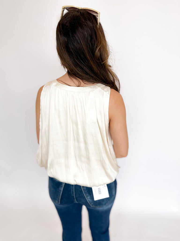 Satin Bubble Crop Blouse - Cream-200 Fashion Blouses-CURRENT AIR CLOTHING-July & June Women's Boutique, Located in San Antonio, Texas