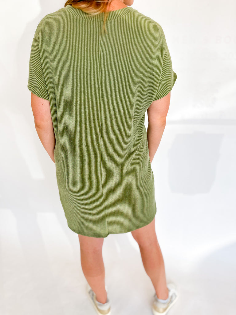 Ribbed T-Shirt Dress - Olive-510 Mini-ENTRO-July & June Women's Fashion Boutique Located in San Antonio, Texas