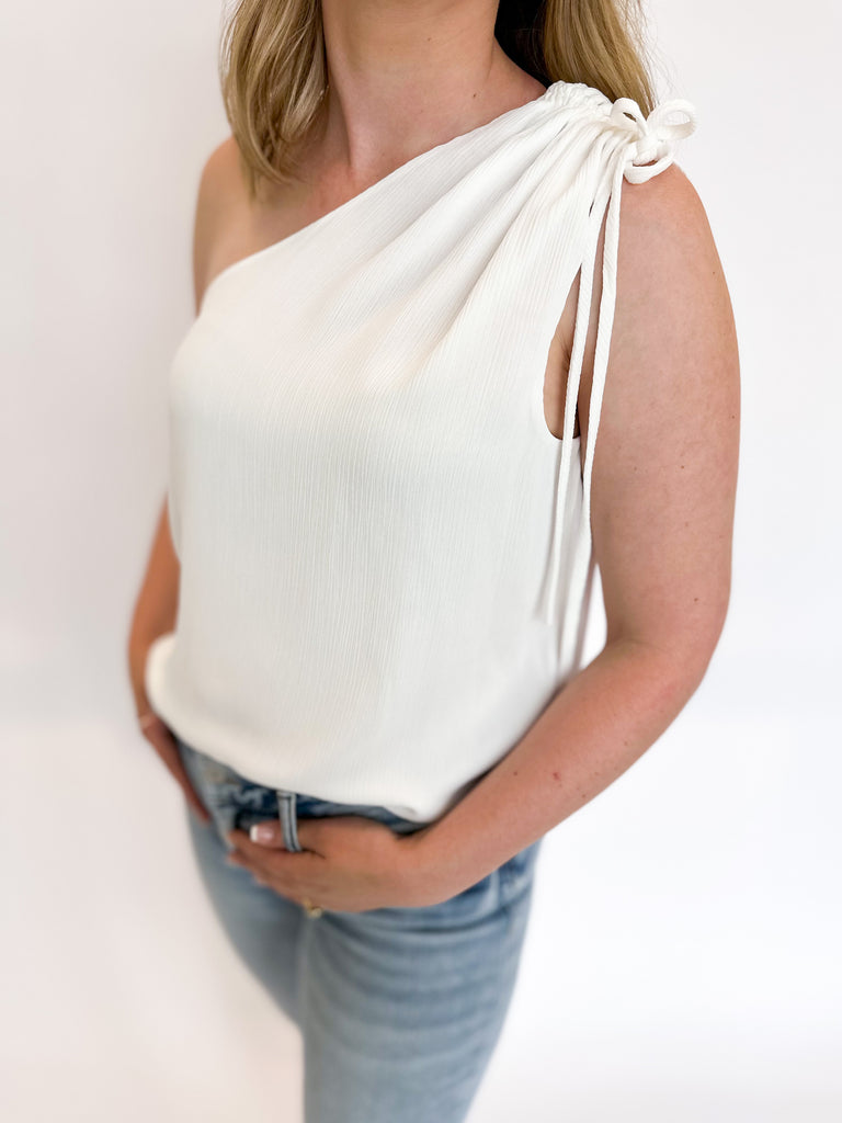 One Shoulder GNO Blouse - Ivory-200 Fashion Blouses-TYCHE-July & June Women's Boutique, Located in San Antonio, Texas
