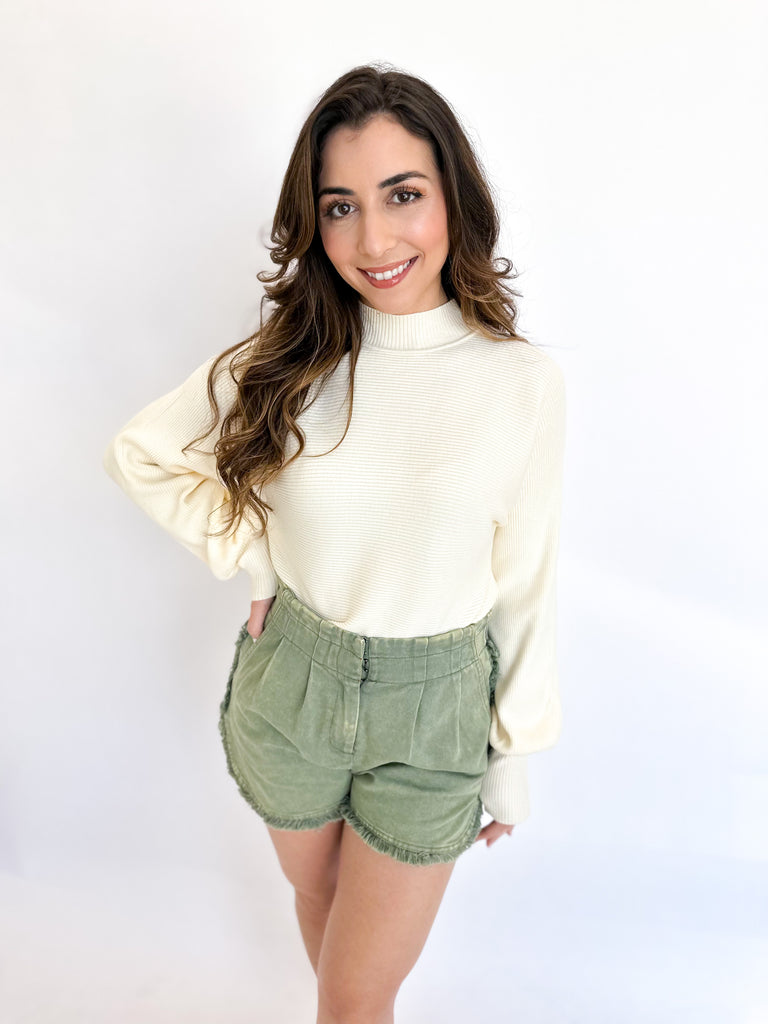 Butter Soft Ribbed Mock Neck Sweater- Cream-230 Sweaters/Cardis-GILLI CLOTHING-July & June Women's Fashion Boutique Located in San Antonio, Texas