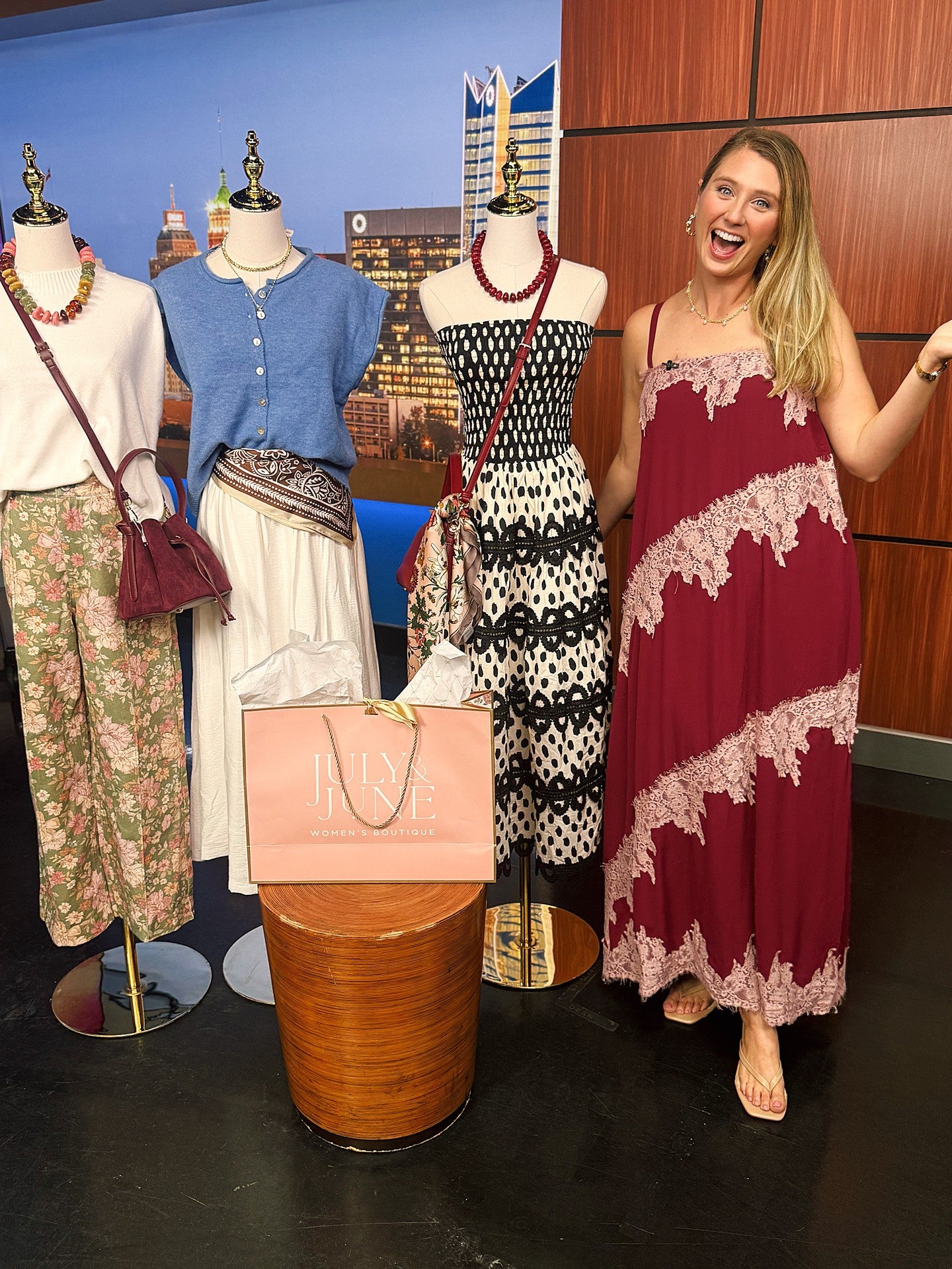 Colette Feminine Lace Midi Dress - Burgundy & Blush-500 Midi-TCEC-July & June Women's Fashion Boutique Located in San Antonio, Texas
