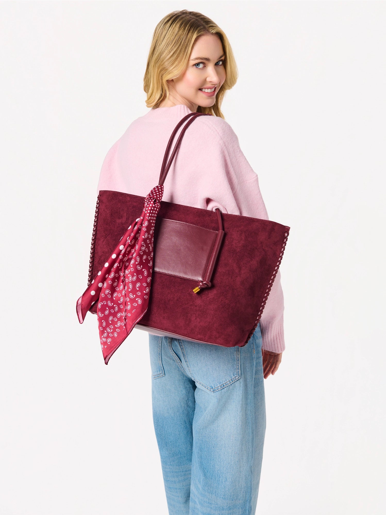 Paige Suede Tote Bag - Wine-130 ACCESSORIES-SHIRALEAH-July & June Women's Fashion Boutique Located in San Antonio, Texas