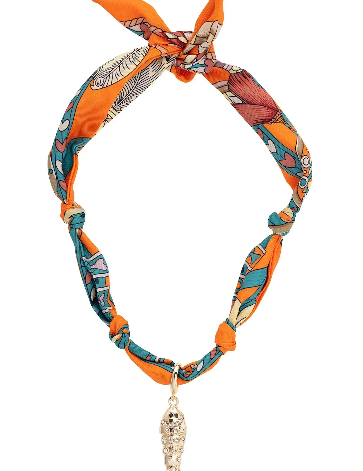 Colette Pave Sardine Scarf Necklace - Orange & Teal-110 Jewelry & Hair-Canvas Style-July & June Women's Fashion Boutique Located in San Antonio, Texas