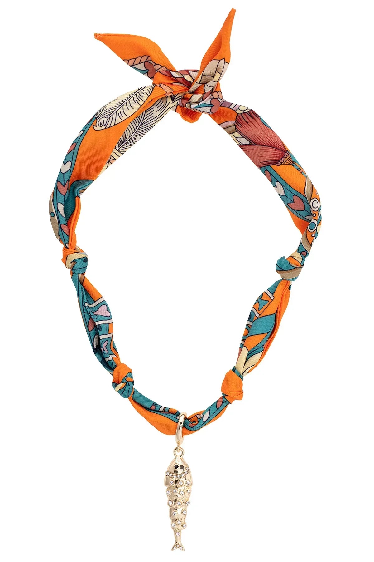 Colette Pave Sardine Scarf Necklace - Orange & Teal-110 Jewelry & Hair-Canvas Style-July & June Women's Fashion Boutique Located in San Antonio, Texas