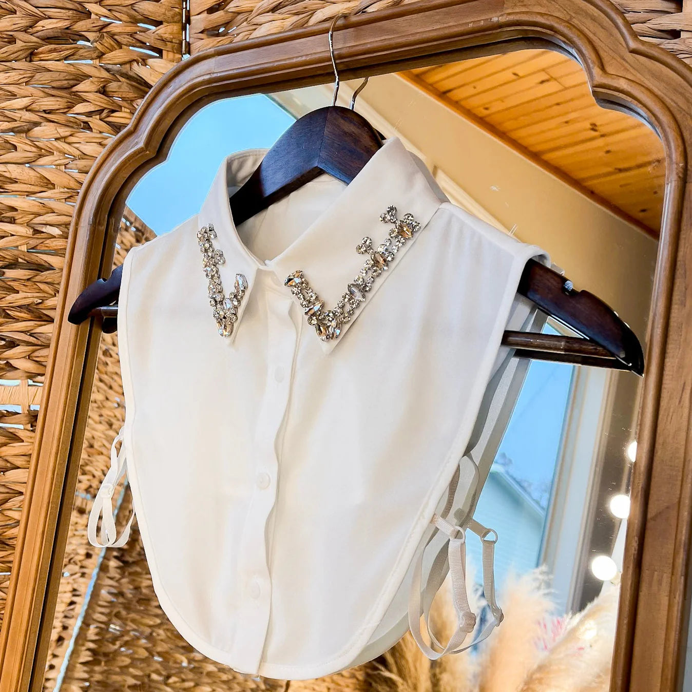 Faux Collar - White Gem Rhinestone-200 Fashion Blouses-Giddy Up Glamour-July & June Women's Fashion Boutique Located in San Antonio, Texas