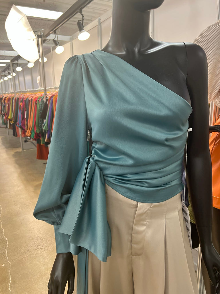 Asymmetrical Tie Blouse - Teal-200 Fashion Blouses-GLAM-July & June Women's Boutique, Located in San Antonio, Texas