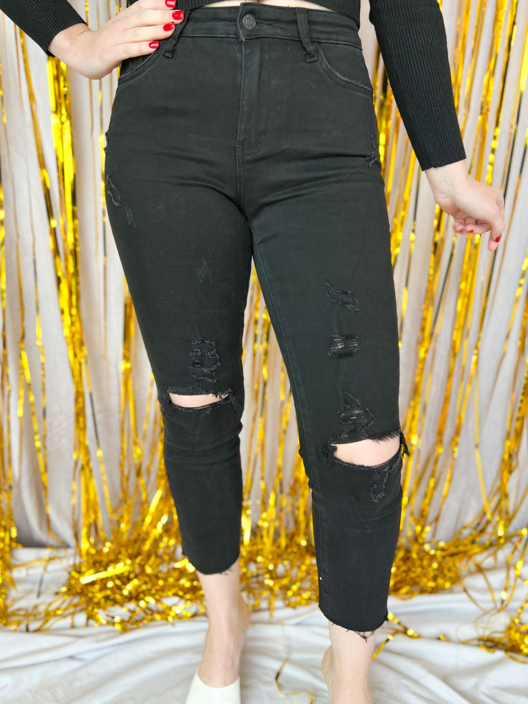 Vervet High Rise Black Frayed Hem Jeans - Sale-400 Pants-VEVERT BY FLYING MONKEY-July & June Women's Boutique, Located in San Antonio, Texas